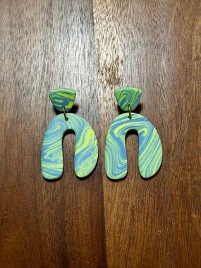 Marbled Blue & Lime Clay Earrings